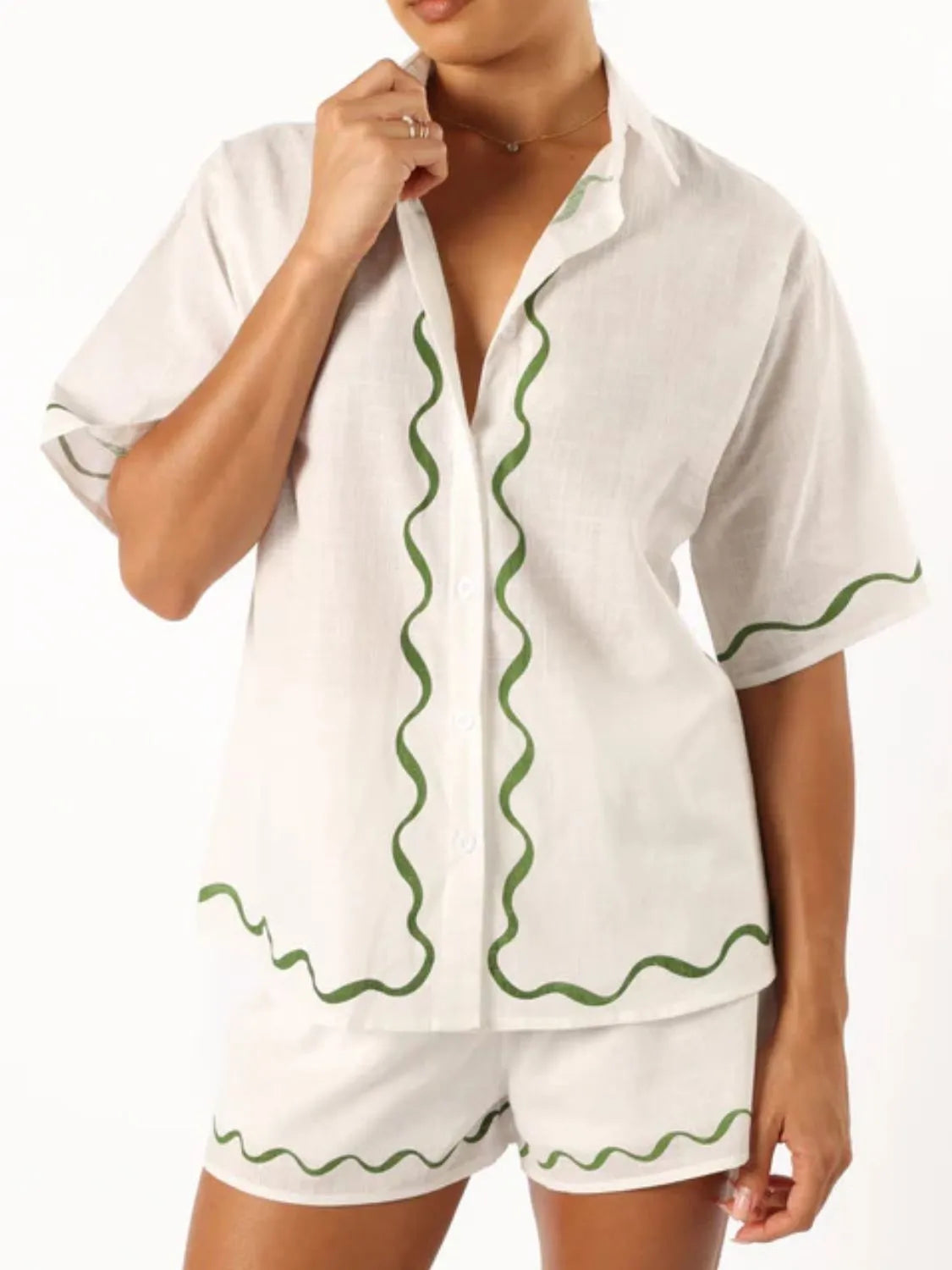 Button Up Half Sleeve Top and Shorts Set White 0fe9b4f2-57c5-4c07-a12c-b0dc1de35959-Max-Origin