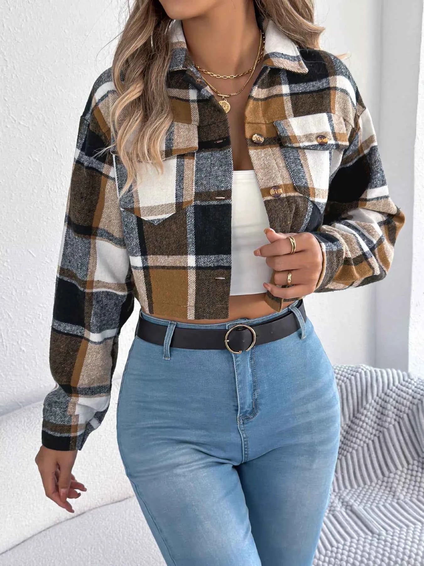 Plaid Button Up Cropped Jacket 0ff474563655444a9b5a5f0ddc0fa314-Max-Origin