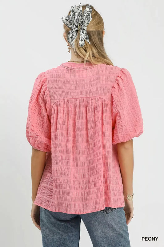 Textured Puff Sleeve Blouse 0ff69be4-76f9-4507-8872-0d6e7f169c6c-Max-Origin