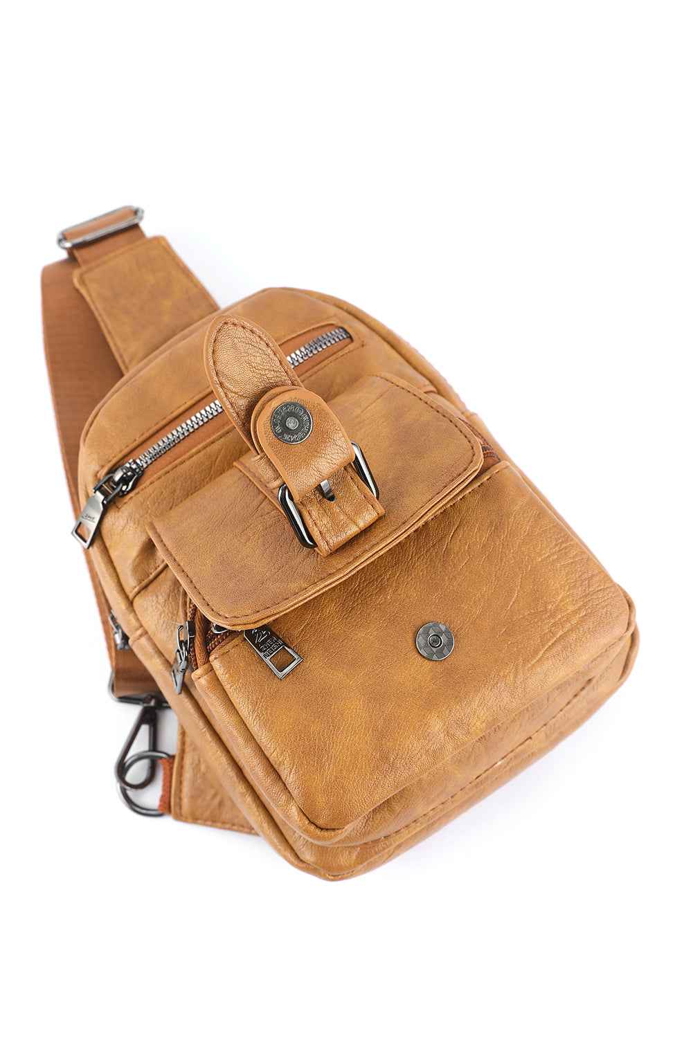 Khaki Vintage Zipper Multi Pockets PU Sling Bag 0ff72d33aa493b9e
