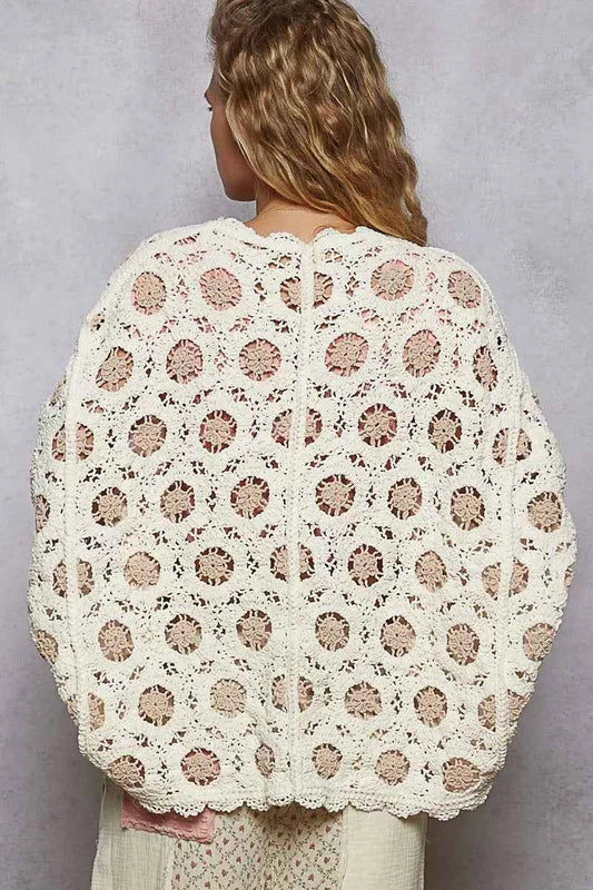 Openwork V-Neck Chenille Cardigan with Contrast Floral 0ff9398e-1f8c-4395-bb85-261381073e5d-Max-Origin