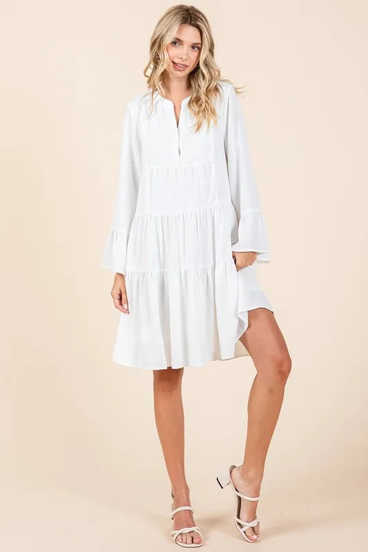 Mittoshop Tiered Notched Flare Sleeve Dress 1002fc77-8db1-4024-a562-0964c47e9fd4-Max