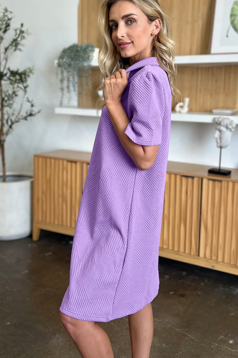 Double Take Full Size Texture Collared Neck Short Sleeve Dress 10086c55-4446-485b-994c-e0bee8160ca7-Max