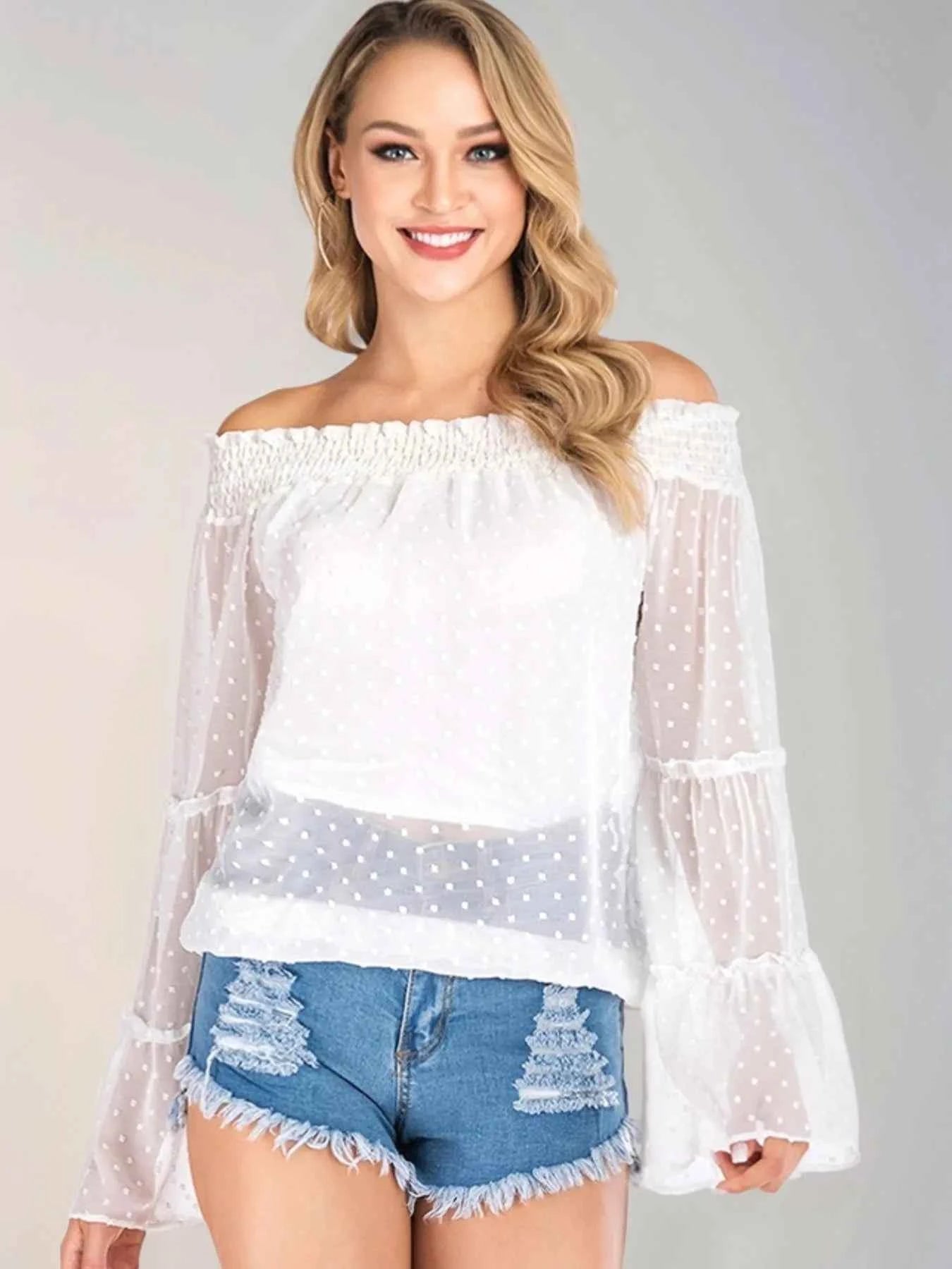 Swiss Dot Off-Shoulder Blouse White 10090668-1088-44a3-9356-20bc4c697453-Max-Origin