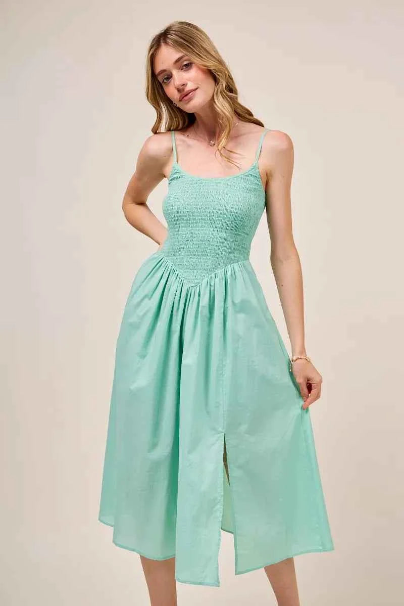 SO ME Smocked Sleeveless Casual Everyday Dress With Slit SAGE 100c43265dae4e5baf6f1f1283ff162c-Max-Origin