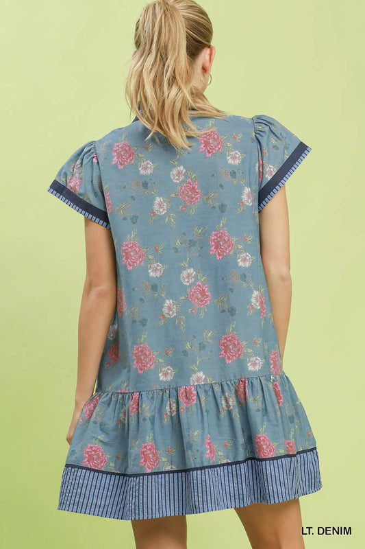 Floral Contrast Trim Ruffle Hem Mini Dress 100f0190-3976-4c0f-a91a-2c66e66868ee-Max-Origin