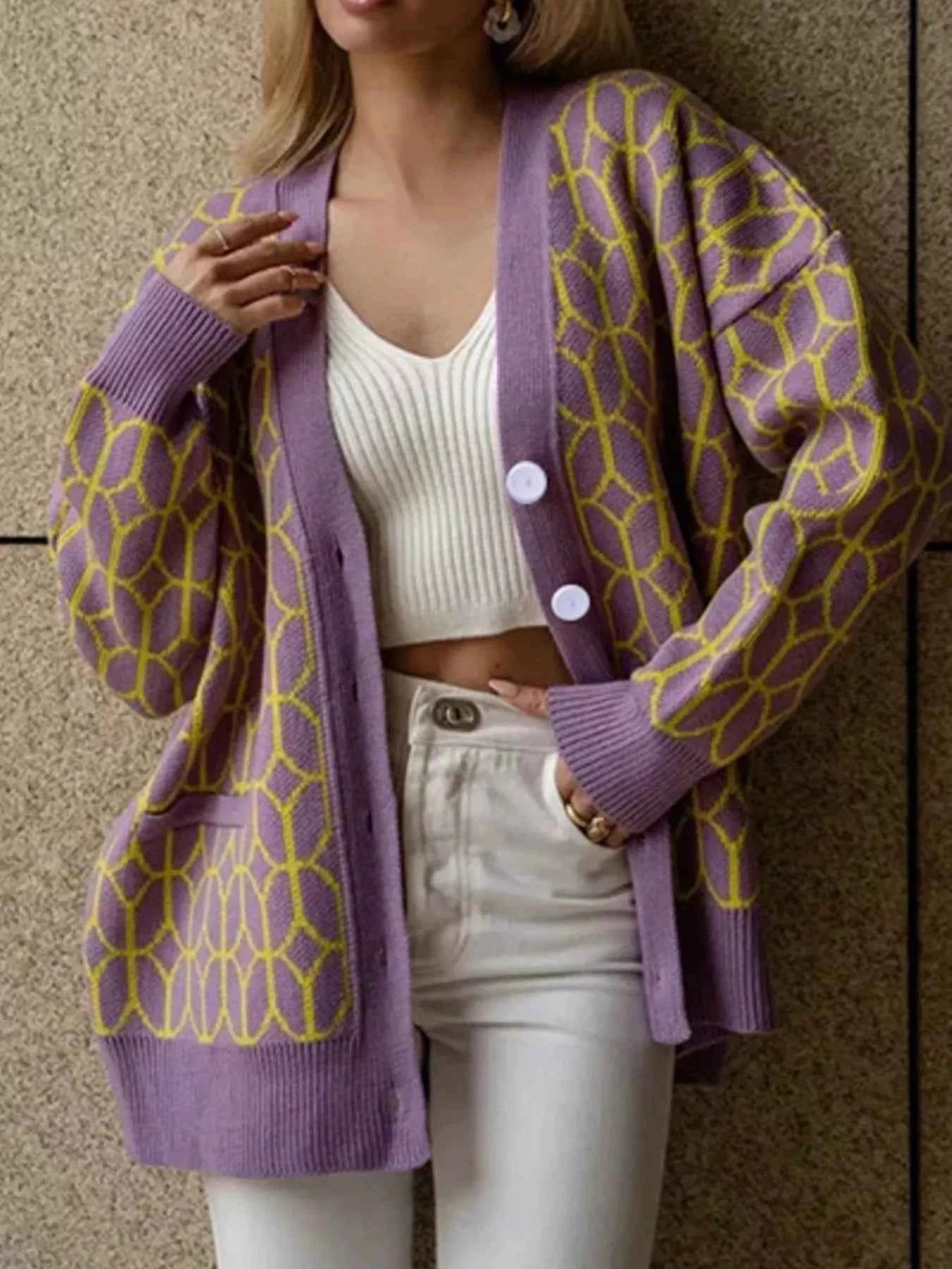 Geometric Patterned Button-Down Cardigan 1013eedc-9d9e-43b1-97c3-52214eecbe4c-Max-Origin