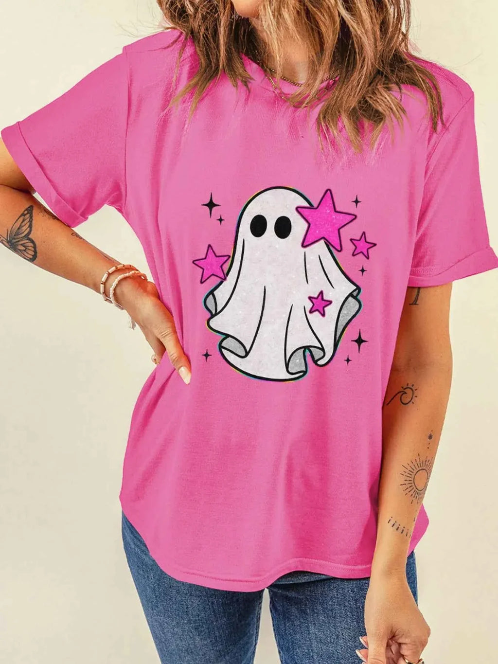 Ghost Graphic Halloween Round Neck T Shirt 10153eb7725e4680a19089177e266d01-Max-Origin