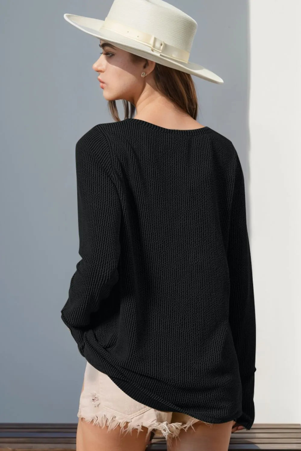 Double Take Full Size Notched Thumbhole Long Sleeve T-Shirt 101728ae-8716-455e-aa8d-7bc464118a29-Max