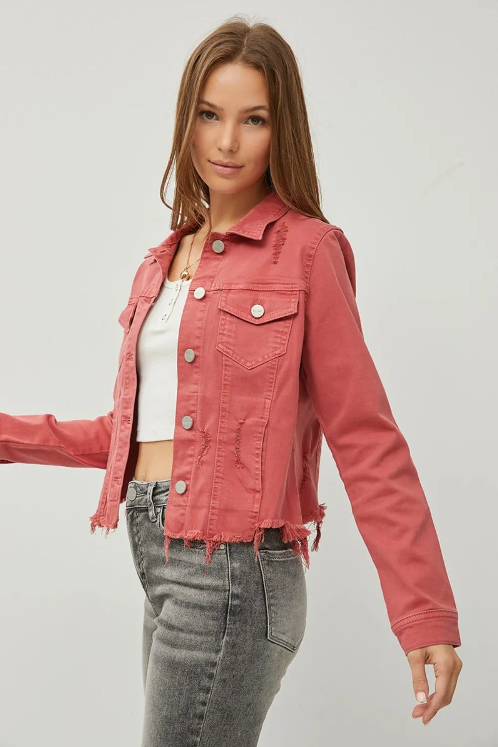 RISEN Full Size Raw Hem Button Up Cropped Denim Jacket Plus Size 101a29b2-365a-4ff3-aa35-55836de9c7a0-Max
