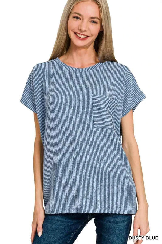 Raised Rib Front Pocket Boxy Top DUSTY BLUE 101db5c5cc6d4741a7344dc4667f3bba-Max-Origin
