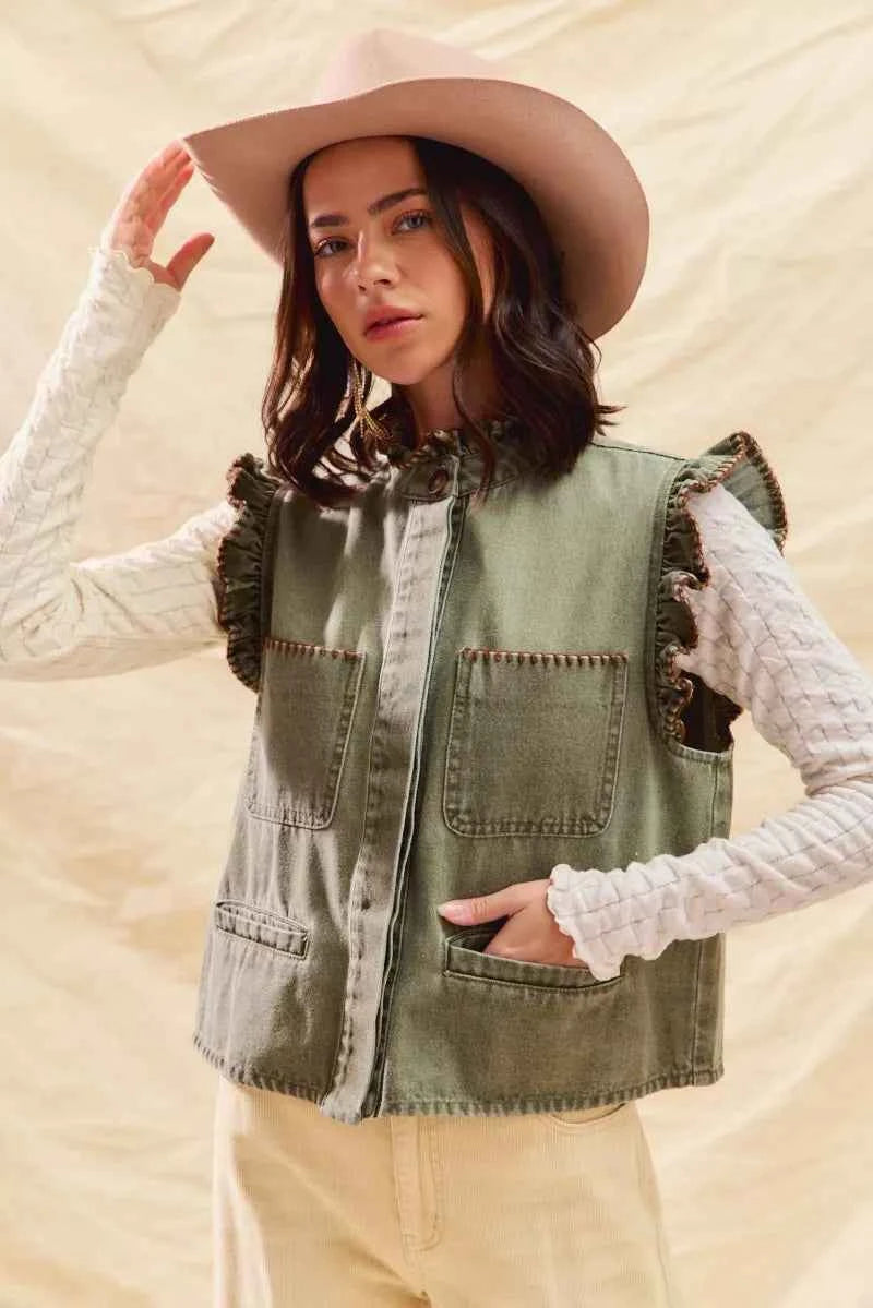 SO ME Washed Denim Stitch Ruffled Hidden Button Vest Top 1026b39c624c472e9c5458e9b8a6dc2e-Max-Origin