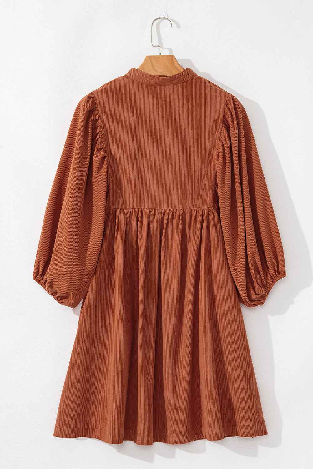 Gold Flame Light Snap Button Empire Waist Lantern Sleeve Corduroy Dress 102aa4b19aa78d26
