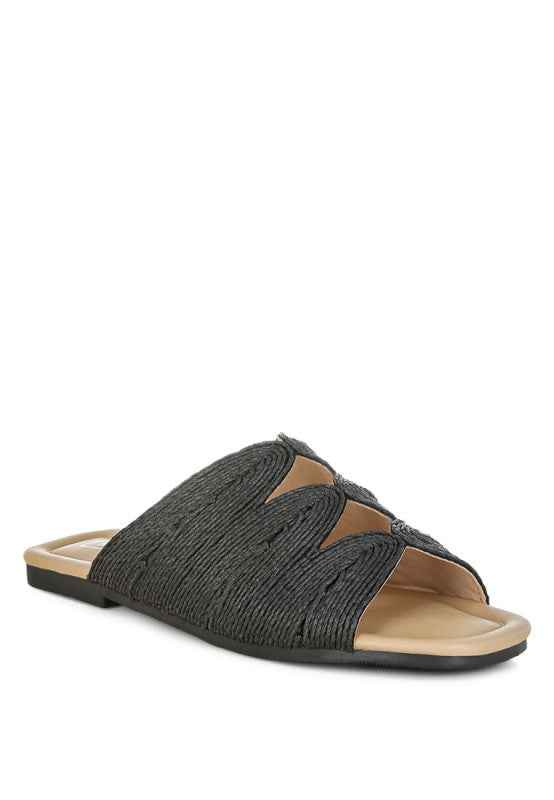 Daisy Doe Raffia Square Toe Flats Black 1031d093-12a3-429d-888c-0b0a04486066