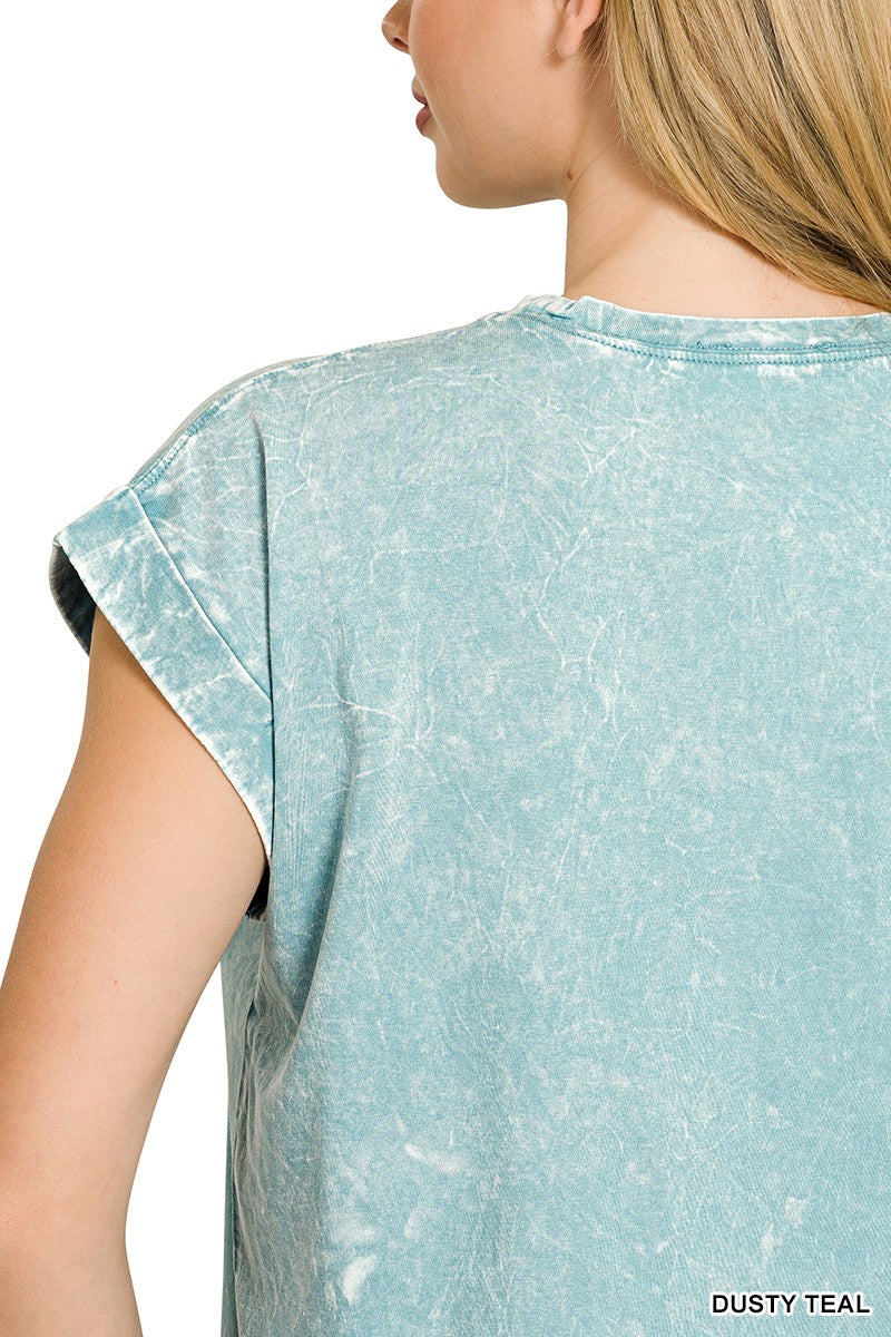 Zenana Full Size Crinkle Washed Round Neck Folded Short Sleeve Tee Plus Size 1032fa2a6b8f4ba98c70b3c7ca1123dd-Max
