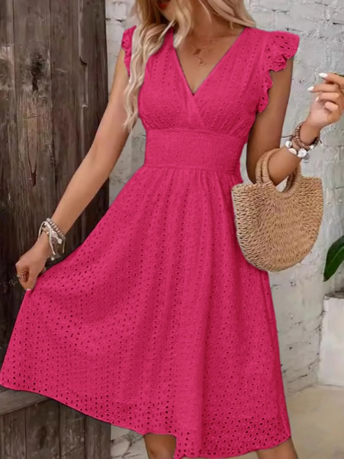 Eyelet Ruffled Cap Sleeve Mini Dress 10332eab-ee4d-4447-93f8-d00d0e460312-Max-Origin