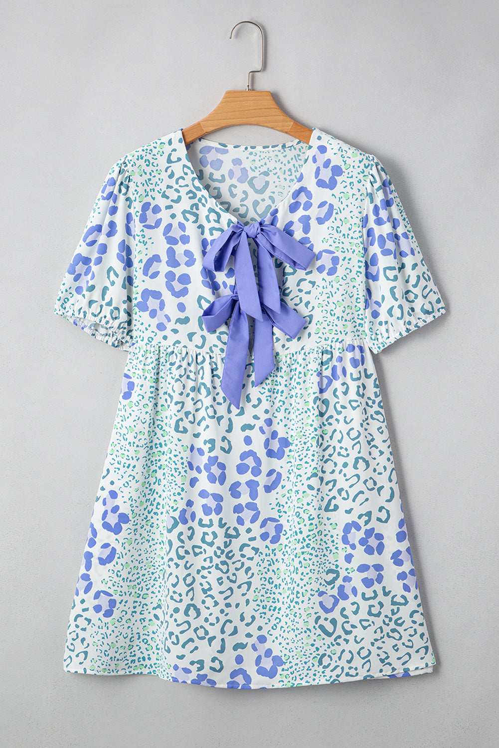 Sky Blue Leopard Bow Front Puff Sleeve Mini Dress 103e2fffaa948834-_3