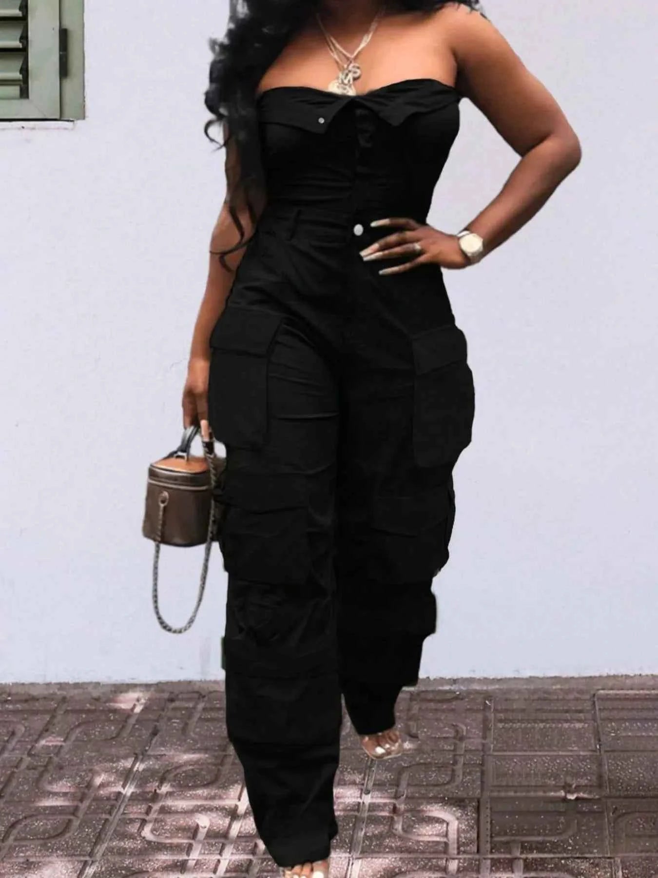 Tube Snap Down Cargo Jumpsuit Black 10503f1c-9d29-4b59-b1b6-7db355b7e278-Max-Origin