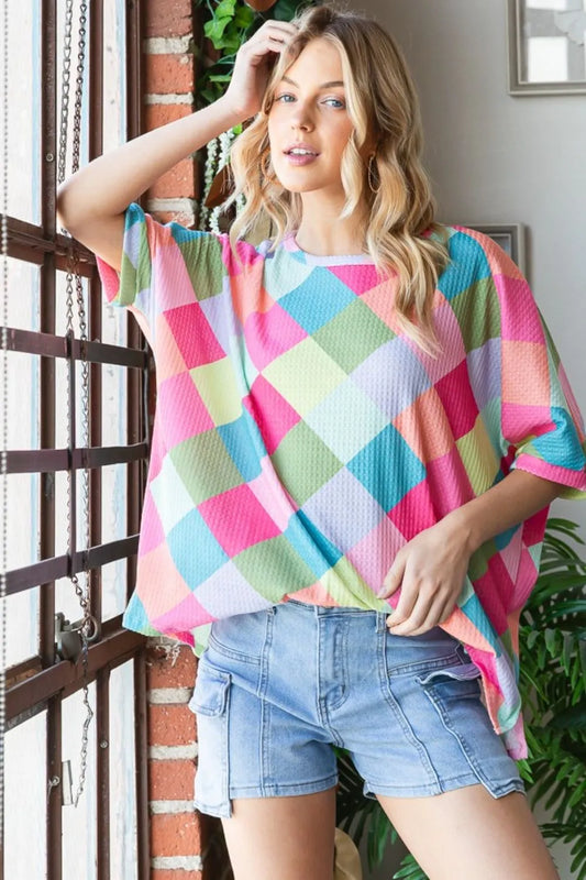 Color Block Waffle Oversized T-Shirt 1052dbf8-30bc-4210-80e7-b8486a9fed13-Max