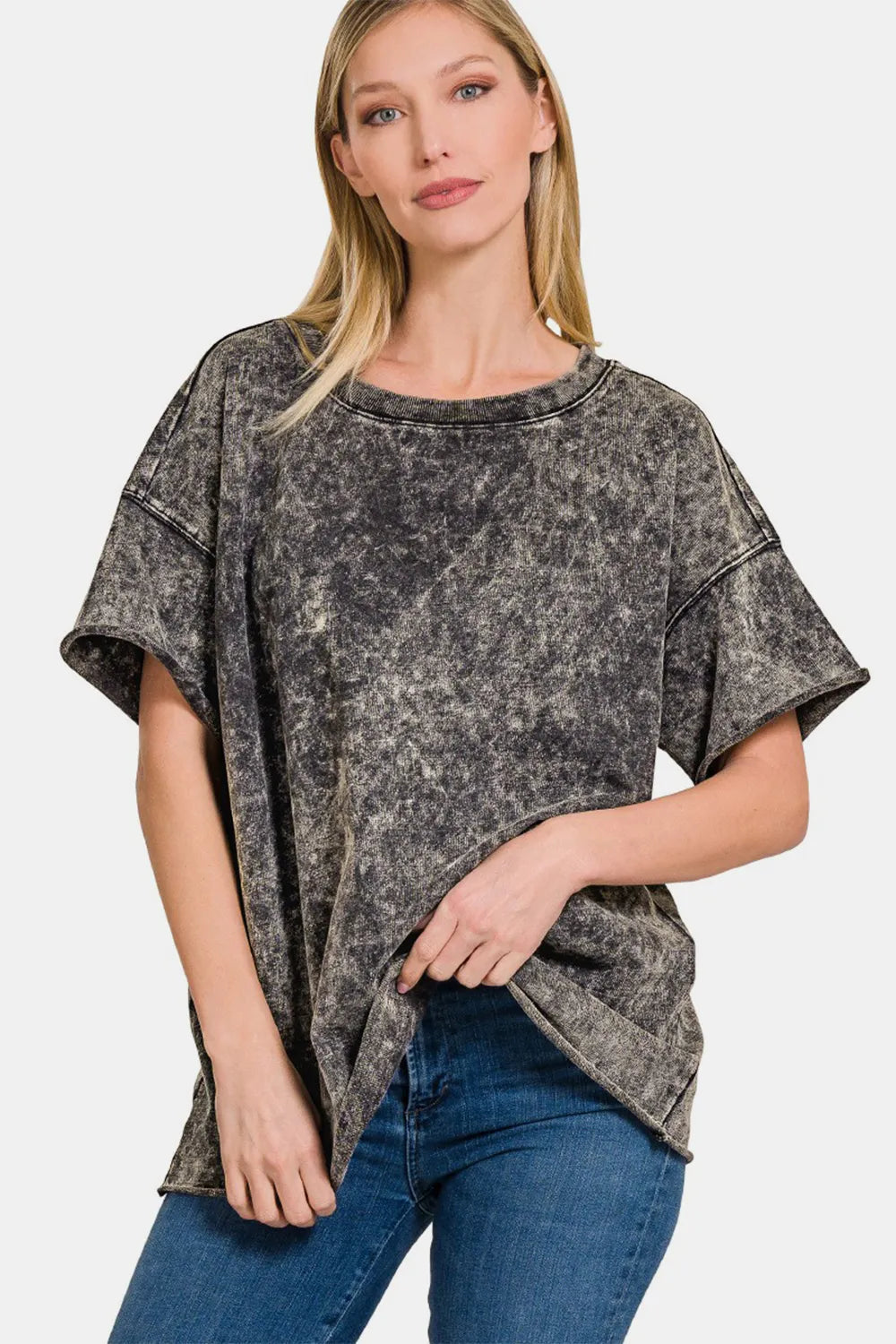 Zenana Rolled Round Neck Short Sleeve T-Shirt Black 1059540a-6a62-4ecc-82ba-fb8d9c6dd4a4-Max