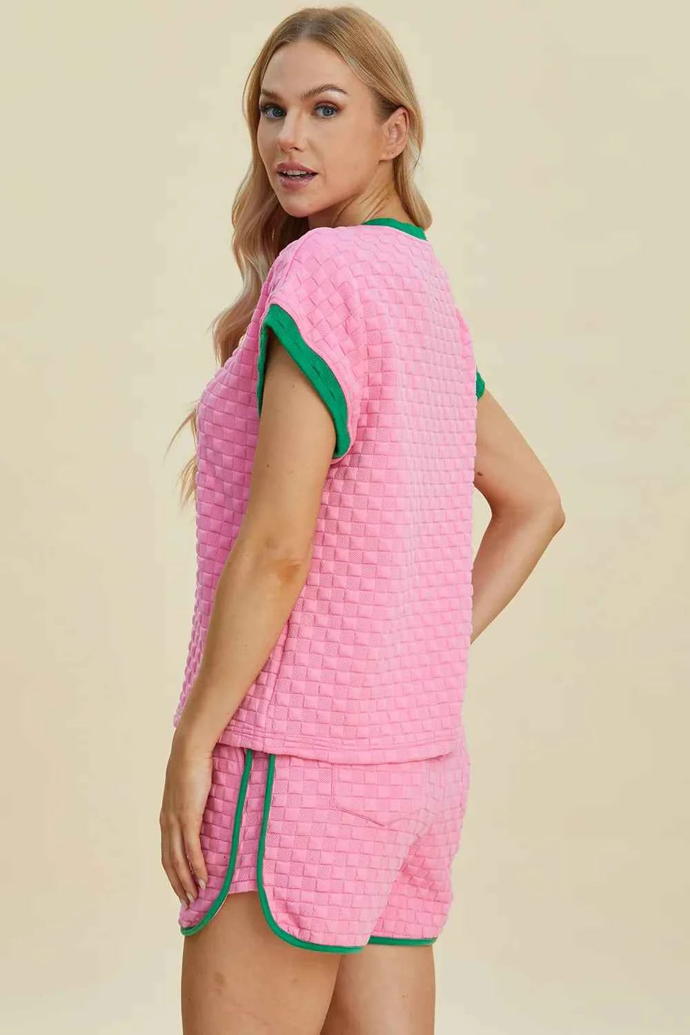 Double Take Full Size Texture Contrast T-Shirt and Shorts Set 105b500d-8a38-431c-a729-eb73ec152eec-Max