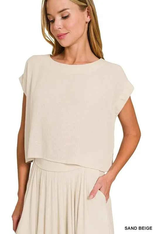 Zenana Woven Crinkle Gauze Crop Tee and Skirt Set 10625d8b44004f9799c6d9cb61ce0753-Max-Origin