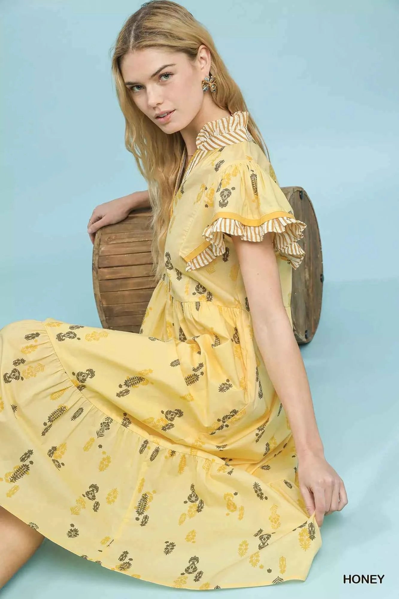 Umgee Floral Ruffle Sleeve Tiered Midi Dress 10665e86-6ee9-4d03-a473-1211490c02ed-Max-Origin