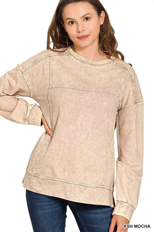 Acid Wash French Terry Exposed-Seam Pullover ASH MOCHA 106d2bcdc5ba4f3c9a8a515607ff1fdd-Max-Origin