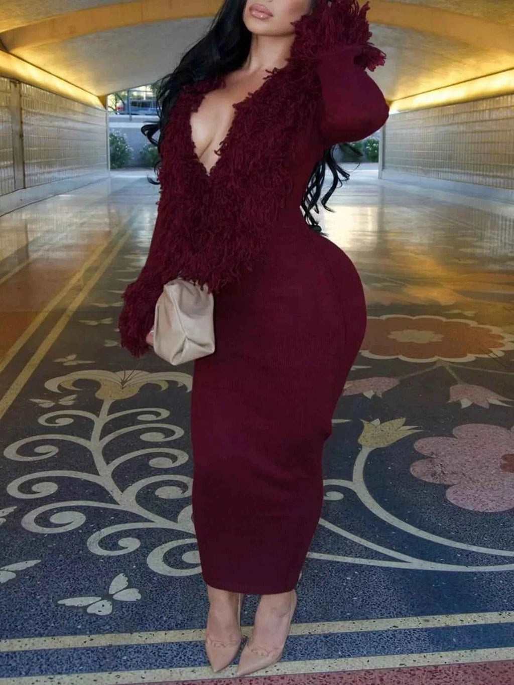 Fringe Trim Bodycon Sweater Dress 1072cc4a-896a-4b0f-8f35-935c24f9cbb2-Max-Origin