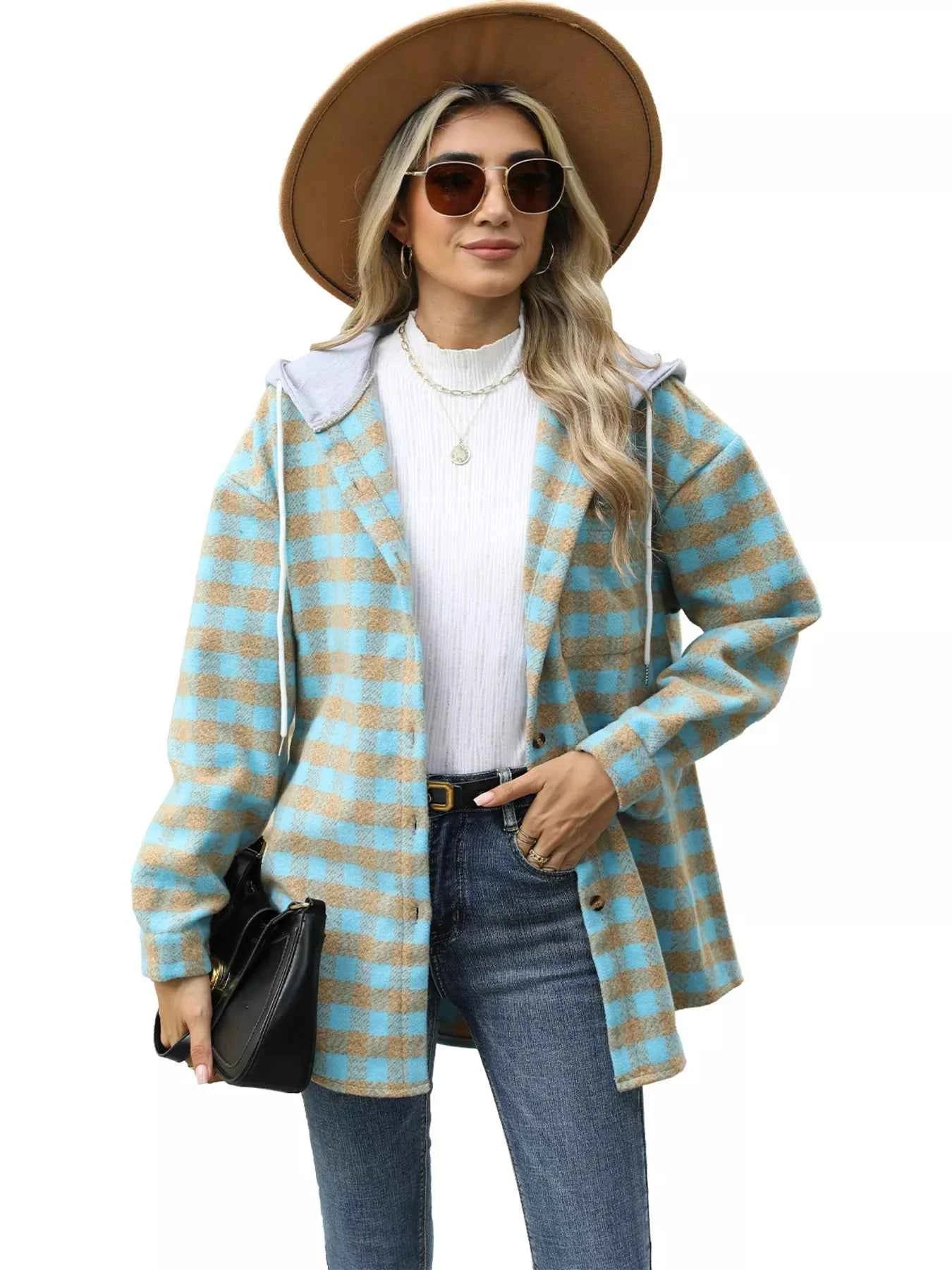 Plaid Button Up Long Sleeve Drawstring Hooded Jacket 1076dd9c8bef4ab7986459c7b1784d0d-Max-Origin