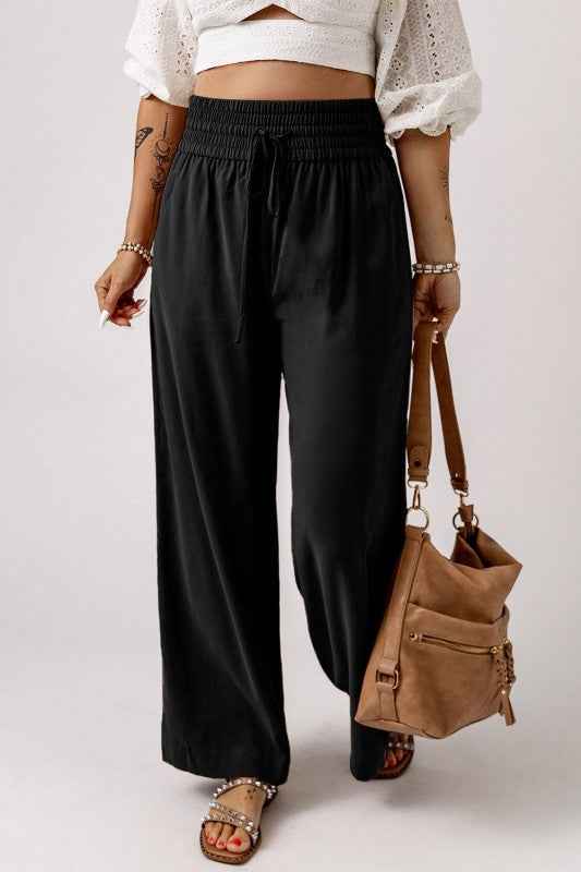 Kenzie Drawstring Elastic Waist Casual Wide Leg Pa Black 1078412d-0c51-4e61-a89b-e6c61f4457b3