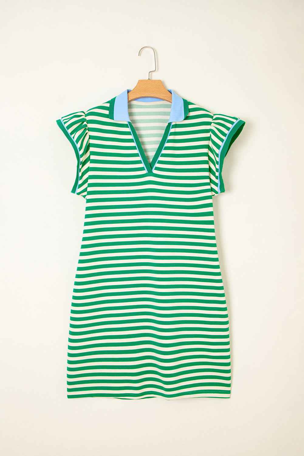 Dark Blue Striped Ruffle Short Sleeve Pop of Color Neckline Dress 10798c5e26debfde