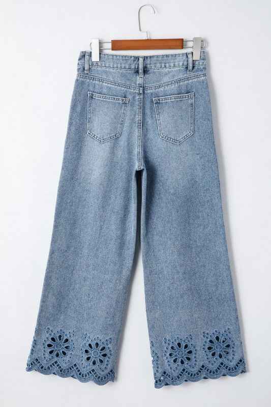 Solid Denim Embroidered Wide Leg Jeans 1083aaa9-4869-4b20-9ba5-f770078c9a59