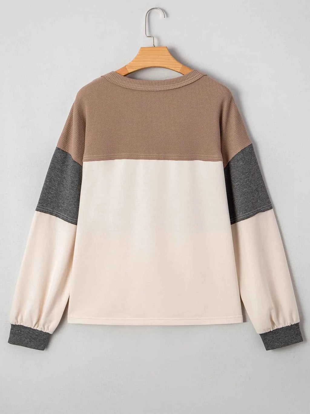 Color Block Waffled Loose Henley Top 108606f45b334eb79774e69c98ce7c92-Max-Origin