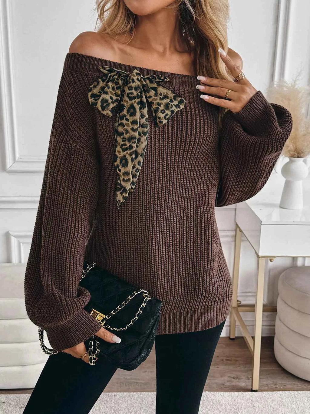 Leopard Bow Dropped Shoulder Sweater 108664ecad87455db03f198904054936-Max-Origin