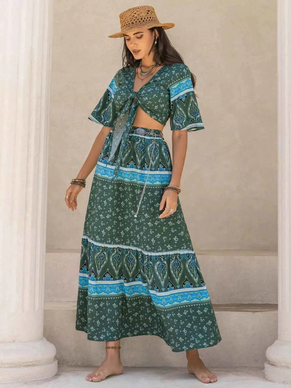 Tie Front Half Sleeve Top and Skirt Set 109077bb-05a2-40a0-a035-d48eb0f0cf9a-Max-Origin