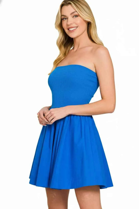 Combined Knit Tube Top Flare Mini Dress 1096329e-7b69-4924-8af8-253b61b6e004-Max-Origin