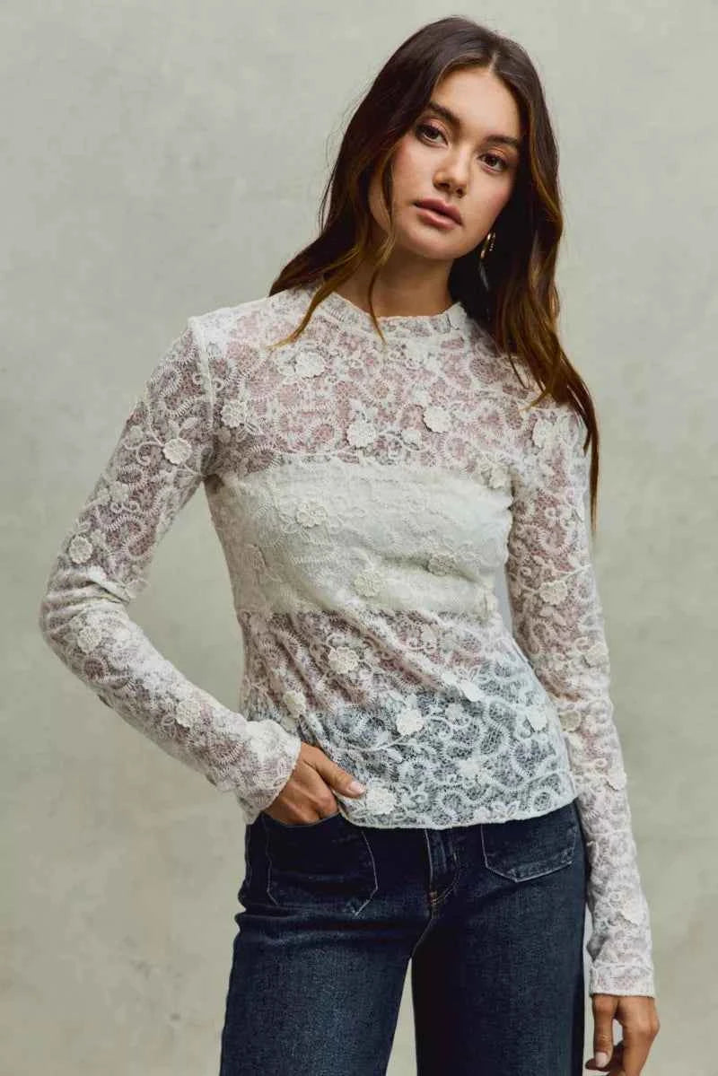 SO ME Lace Long Sleeve 3d Effect Floral Layering Top 10980b04f19e4cc9853b648197d283ee-Max-Origin