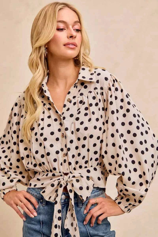 BiBi Polka Dot Print Tie Hem Detail Crop Shirt 10a09b0a60864ea69aea4884b9c0cb9b-Max-Origin