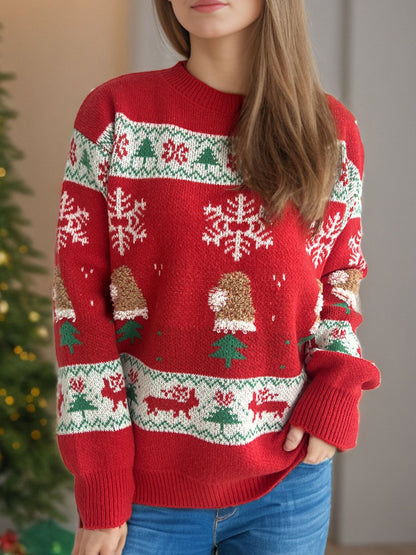 Christmas Element Round Neck Long Sleeve Sweater