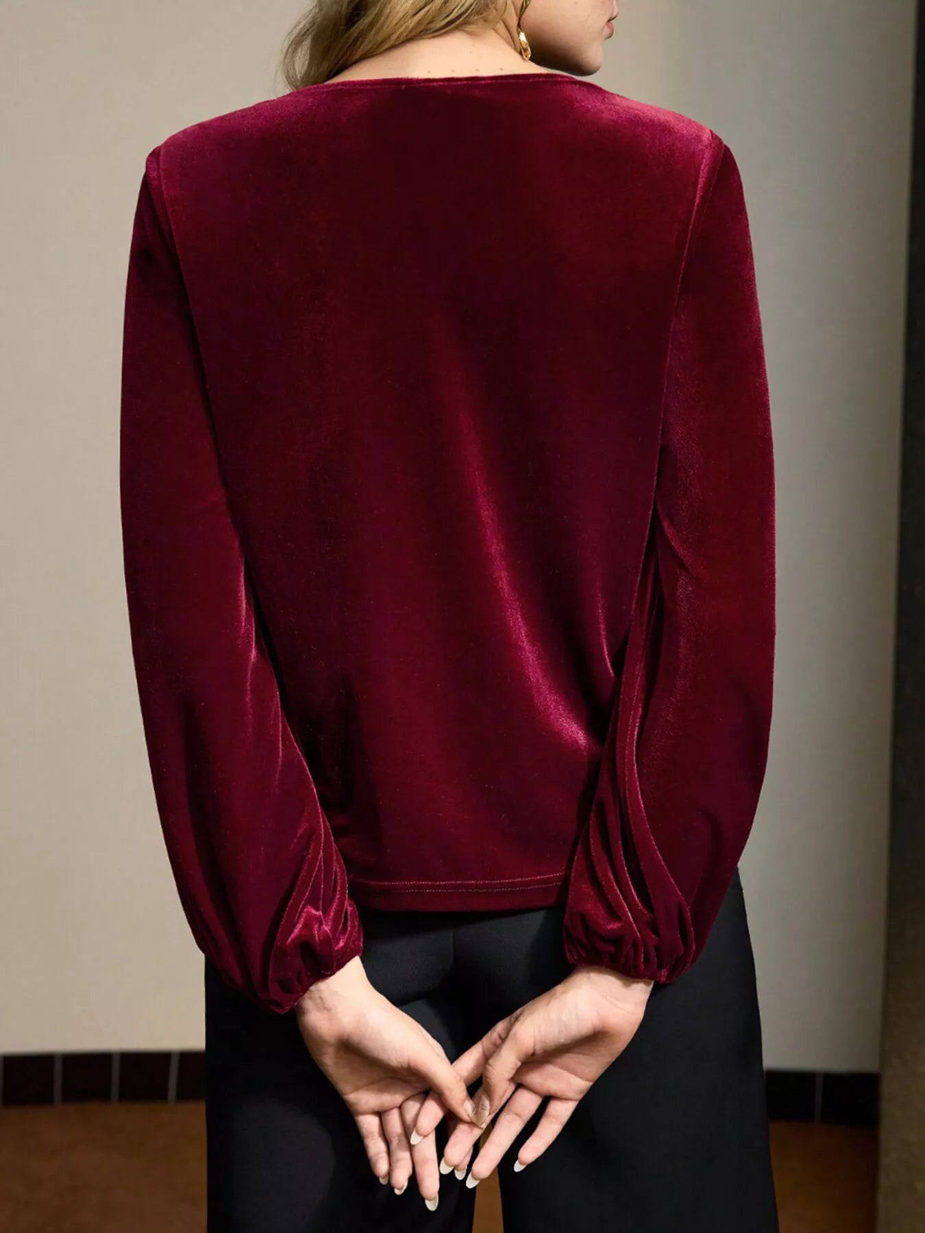 Velvet Twist-Front Long Sleeve Blouse 10ab92302cb242d0a3fdf3fb1bfa031a-Max-Origin