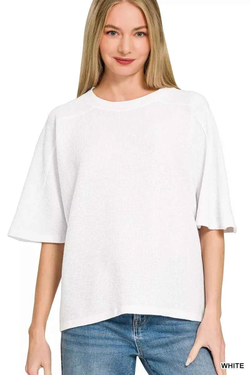 Zenana Double Knit Short Sleeve Top WHITE 10b45ba806d941179a9dbf3e81e3633c-Max-Origin