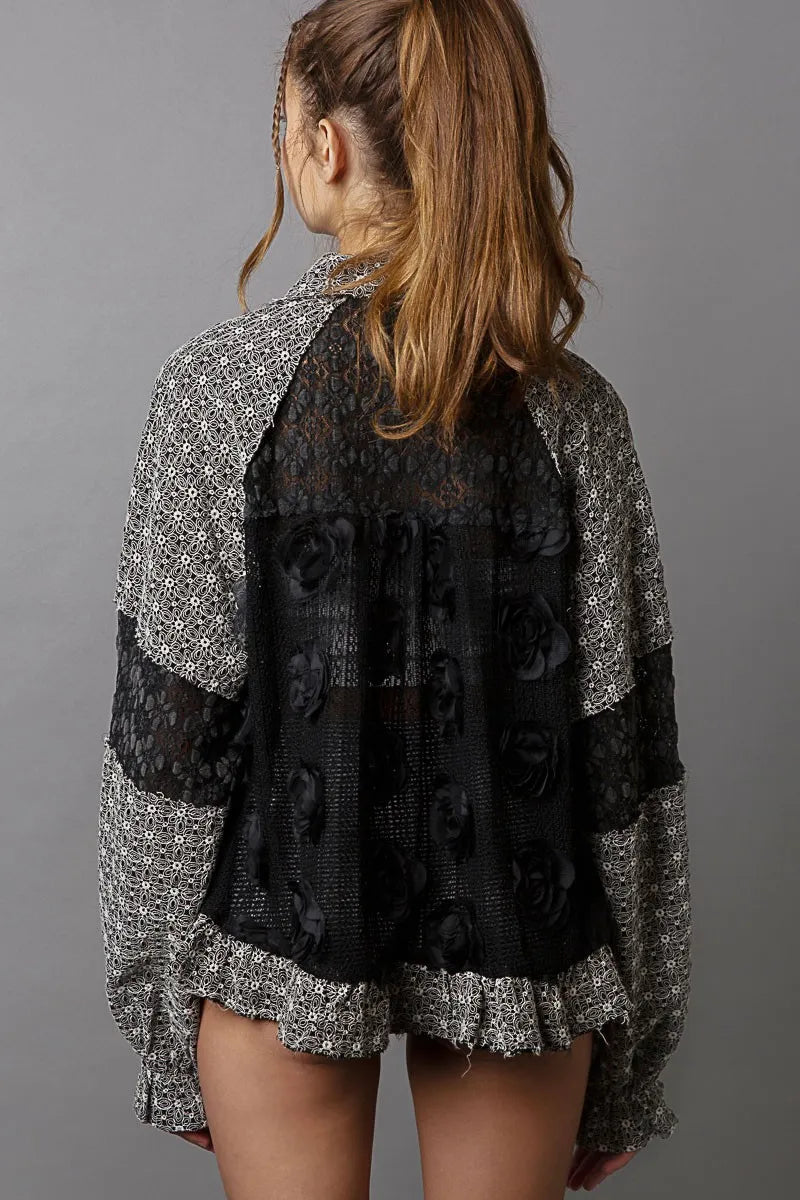 POL Eyelet Flower Pearl Detail Lace Patchwork Shirt 10b54300-4587-4f7c-befd-34ffc5f383d1-Max