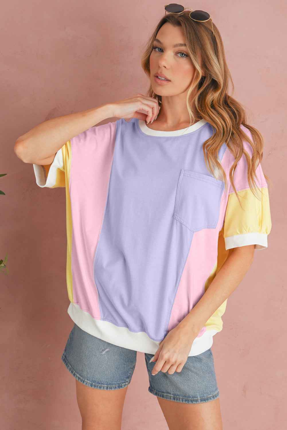 Purple Colorblock Patchwork Oversized T Shirt 10bb003237e20df6