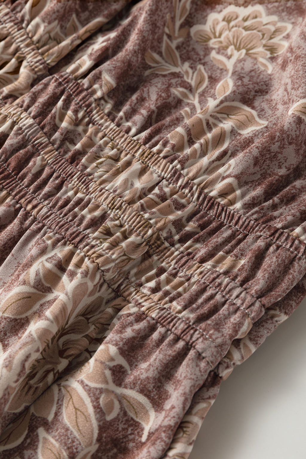 Sky Blue Floral Print Smocked High Waist Long Sleeve Maxi Dress