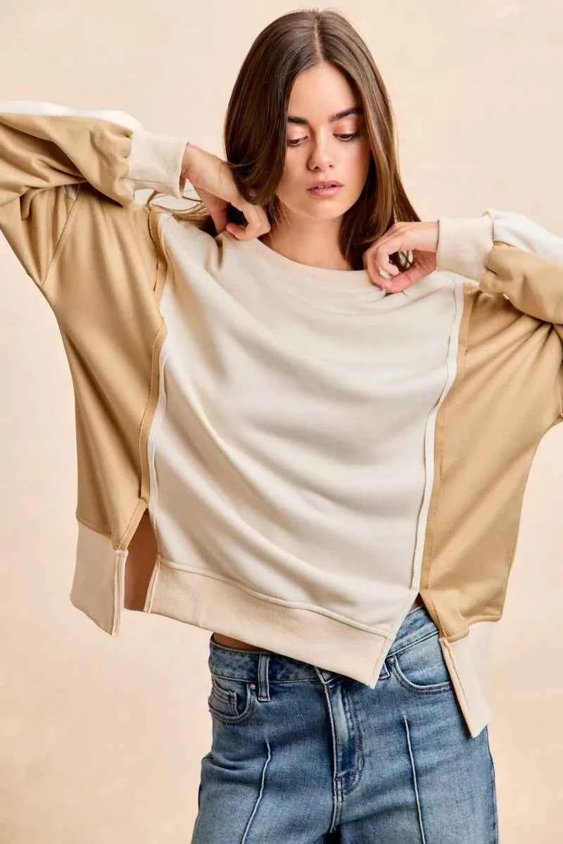 BiBi French Terry Color Block Top With Open Seam Detail 10c00b3c2f23471e86afb3ad17c88944-Max-Origin