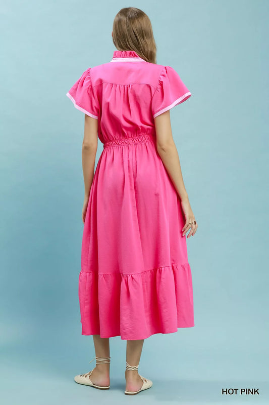 Contrast Trim Midi Dress with Tiered Ruffle Hem 10c252f9-4dd9-4b34-bddd-c0d195f8af93-Max-Origin