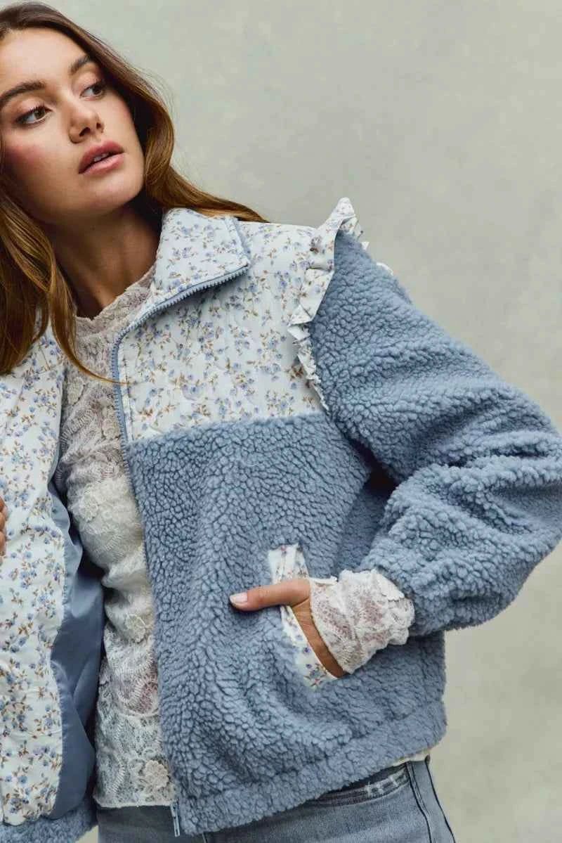SO ME Faux Fur Sherpa Pull Jacket with Floral Contrast 10c44749dbdb4e2ab6243da67f745b95-Max-Origin