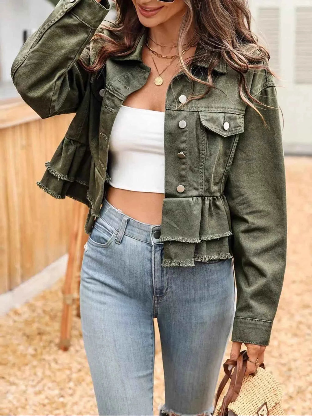 Ruffle Raw Hem Denim Jacket 10c6a02f-e19d-4880-b225-9f4a95017f45-Max-Origin