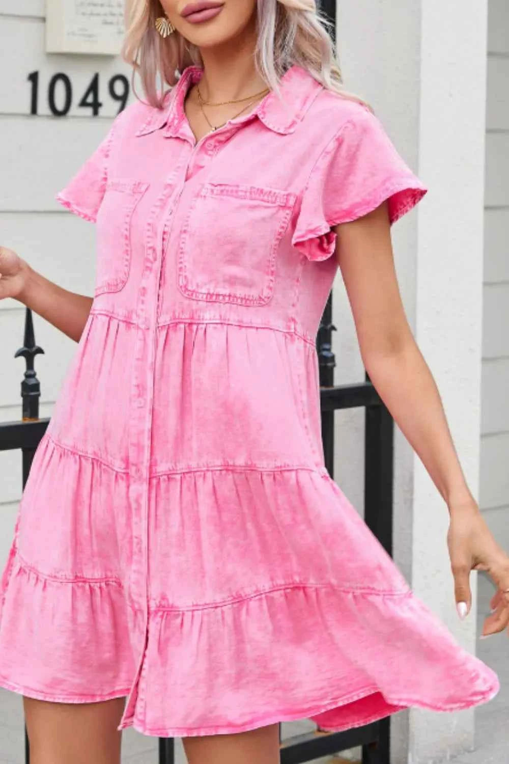 Collared Neck Button Down Mini Denim Dress 10c6da33-65ef-400b-803d-1443f5ab37e3-Max